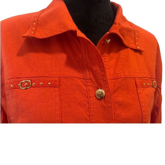 St John Sport Orange Linen Blend Blouse  SJ Buttons Amazing Detail - Picture 6 of 11